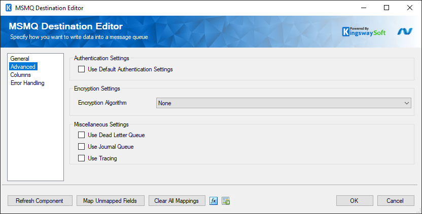 SSIS MSMQ Destination Component - Advanced Page